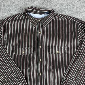 Gulf Traders Shirt Mens XL Brown Stripe Button Down Long Sleeve Western Cotton